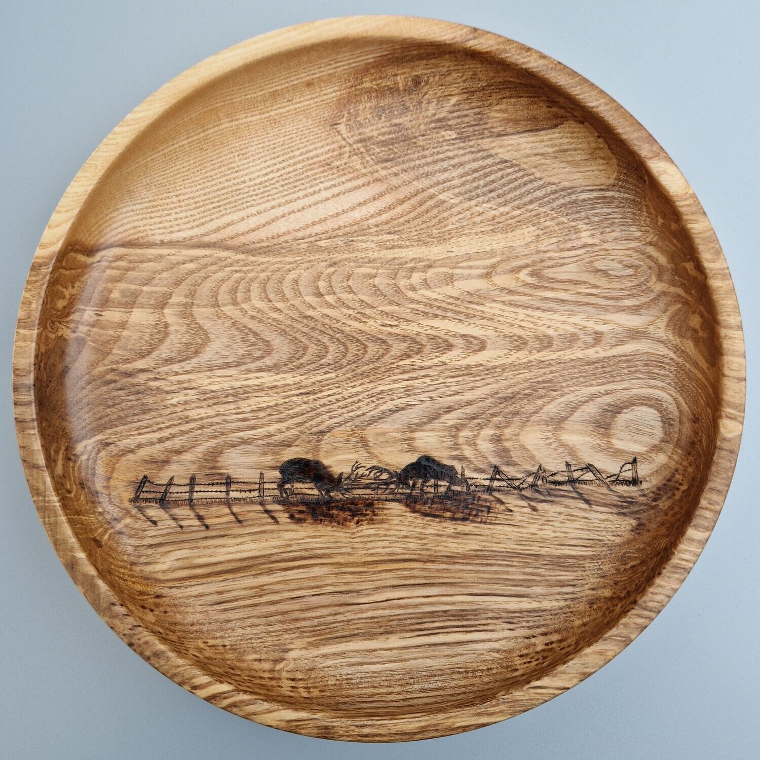 Pyrographed Wooden Bowl - Caught in a Rut