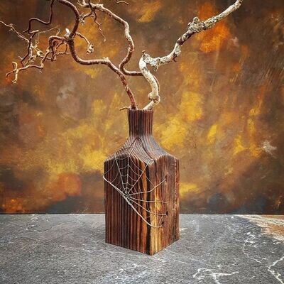 Fence Post Twig Pot with wire Spiderweb