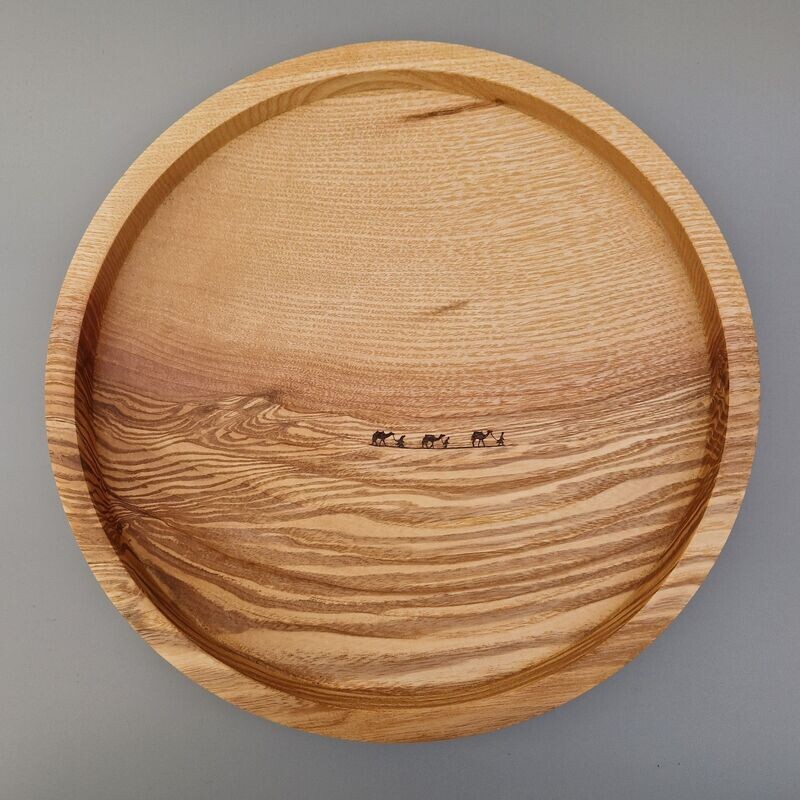 Pyrographed Wooden Bowl - Camel Train