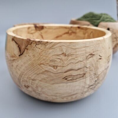 Large wooden yarn bowl hand turned from a highly figured piece of spalted chestnut, Perfect for knitters and crocheters.