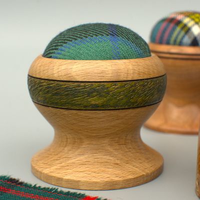 Pin Cushion - Beech with Flower of Scotland Tartan