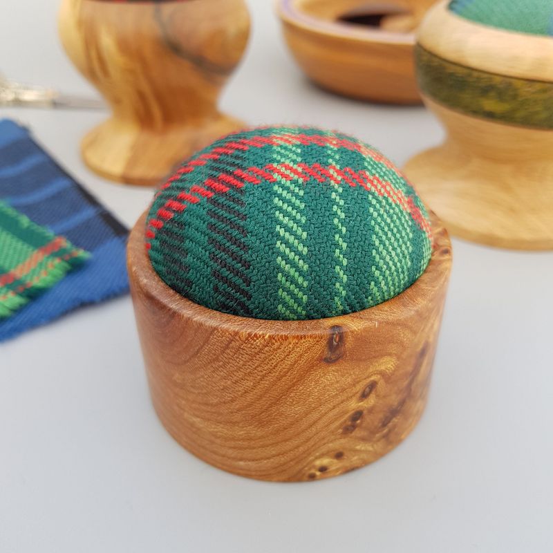 Pin Cushion - Elm Burr with Ross Hunting Tartan