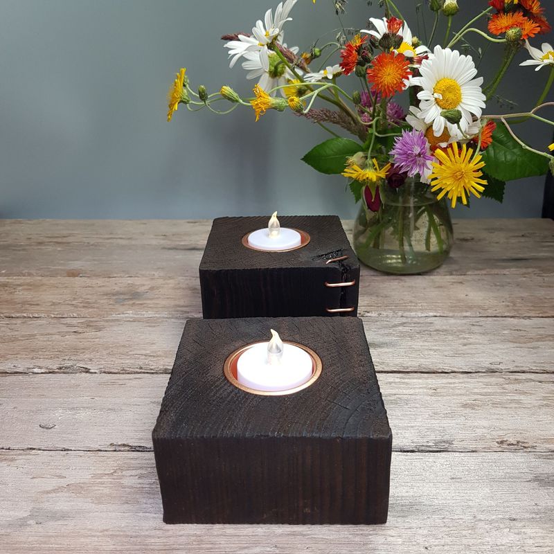 Scorched Fence Post Tealight Holder