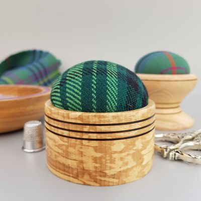 Pin Cushion - Spalted Beech with Ross Hunting Tartan Pin Cushion - Spalted Beech with Ross Hunting Tartan