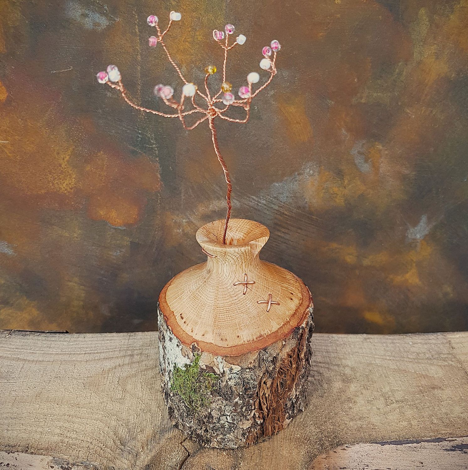 Live Edge Oak Twig Pot with Copper Kisses