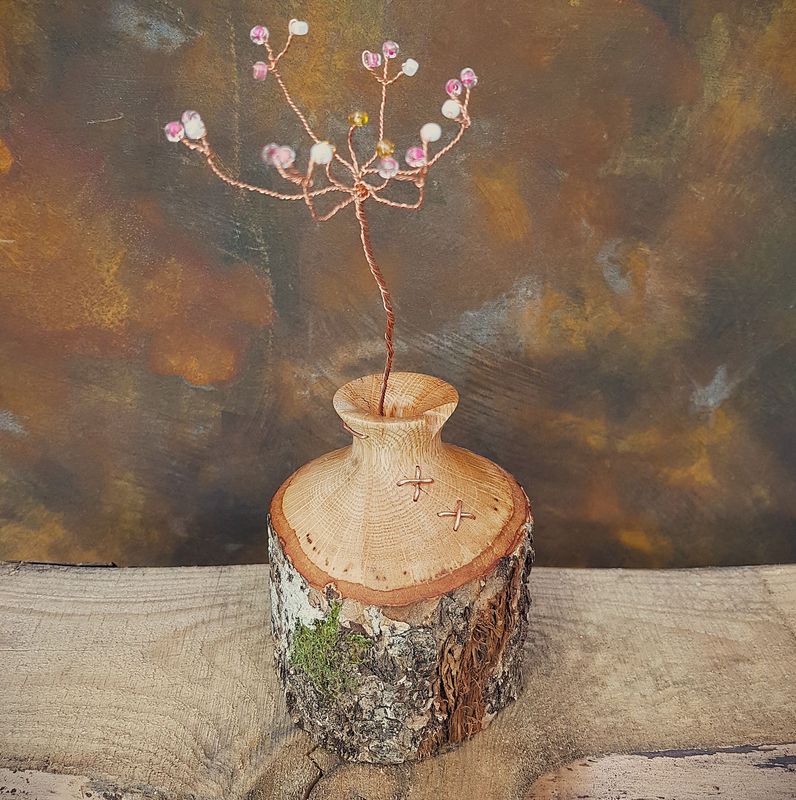 Live Edge Oak Twig Pot with Copper Kisses
