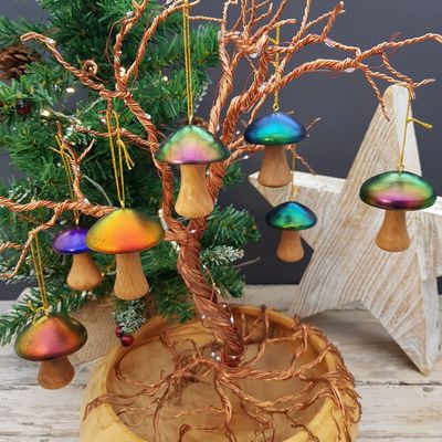 Wooden Disco Shroom Baubles