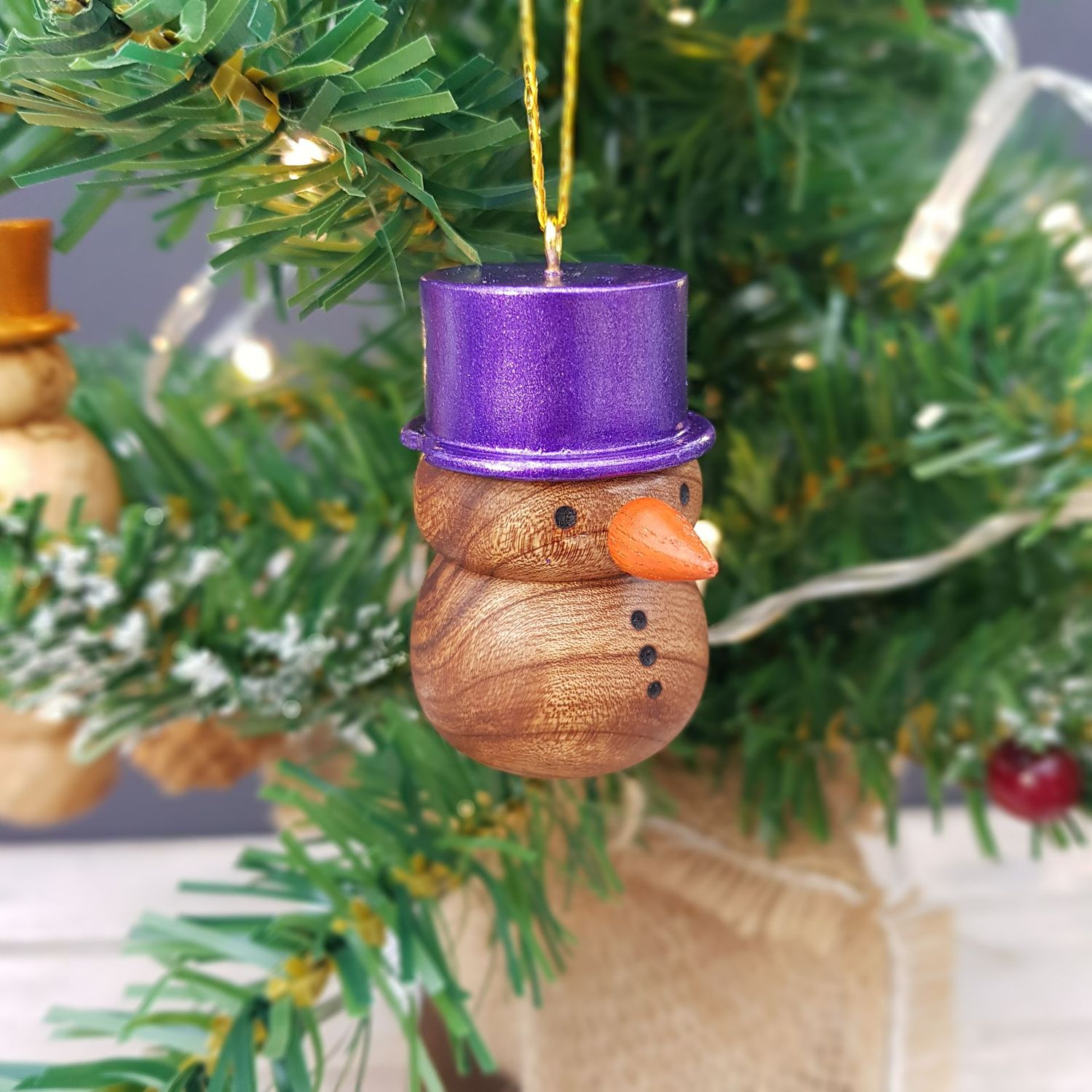 Large Wooden Snowman Bauble