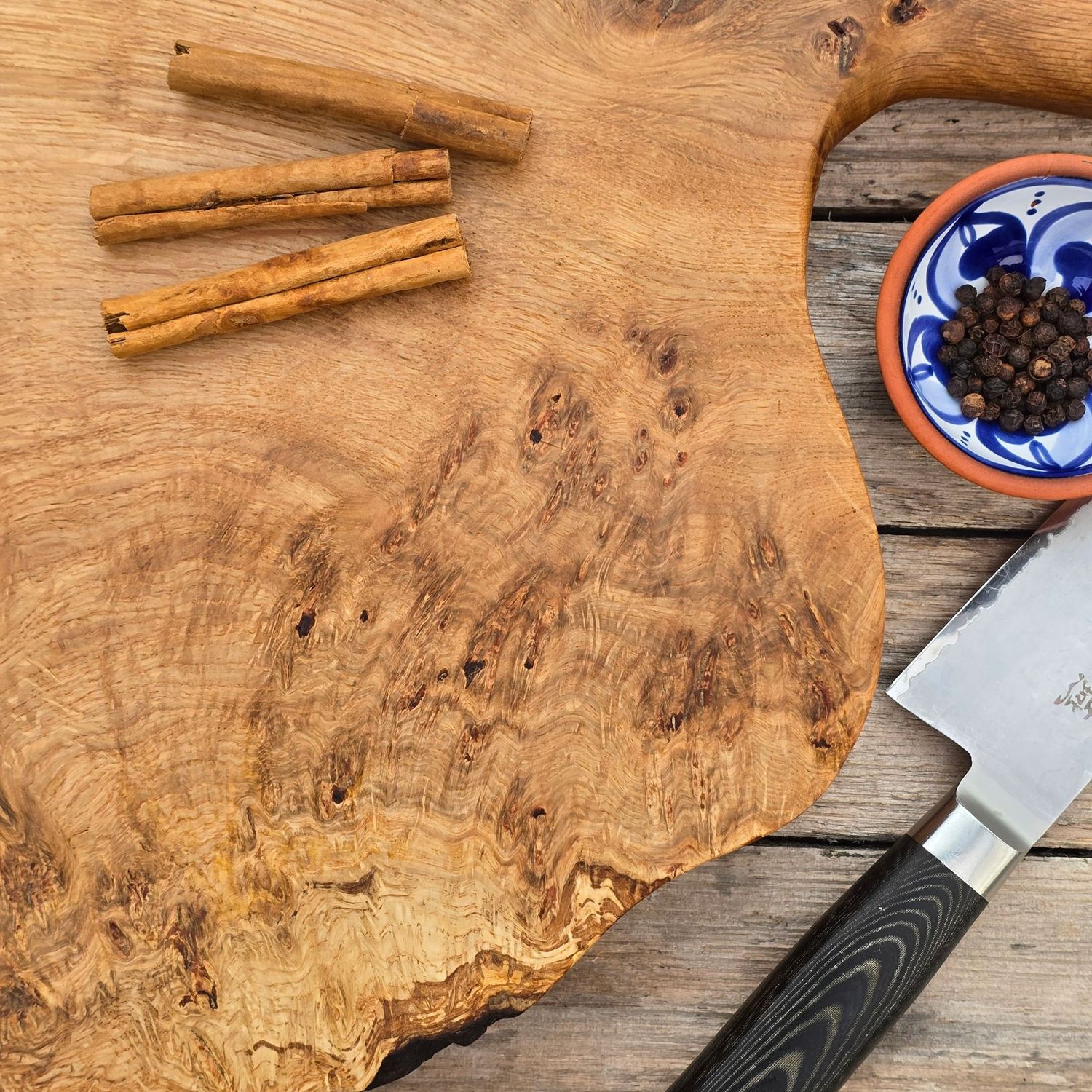Oak Burr Chopping & Serving Board - Handcrafted Wooden Kitchen Board Example of oak burr chopping and serving board