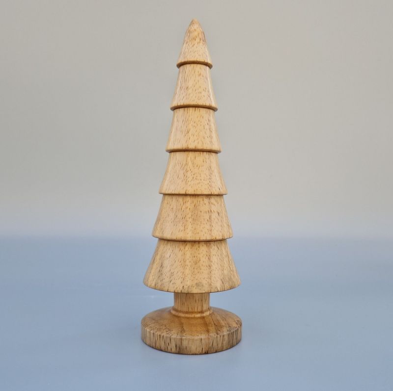 Tiered wooden tree with six stacked segments and smooth base. Finished with oil and wax to highlight the natural grain