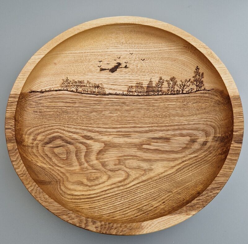 Pyrographed Wooden Bowl - Witch Flight Pyrographed Wooden Bowl - Witch Flight
