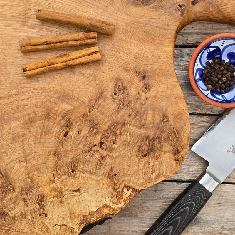 Oak Burr Chopping & Serving Board - Handcrafted Wooden Kitchen Board Example of oak burr chopping and serving board