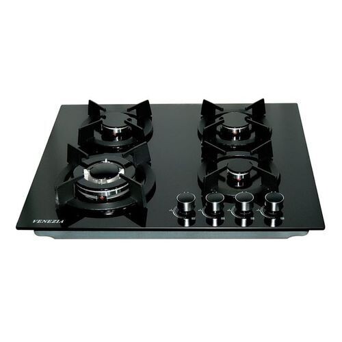 Venezia Plaque De Cuisson 4 Feux Réchaud À Gaz Électrique, Black, Stylish Glass, 60cm
