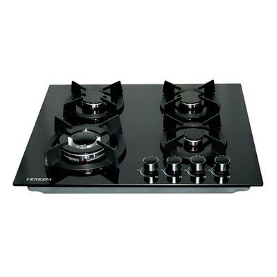 Venezia Plaque De Cuisson 4 Feux Réchaud À Gaz Électrique, Black, Stylish Glass, 60cm