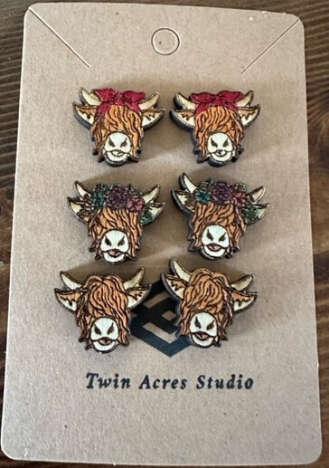Highland Cow Earrings Wood