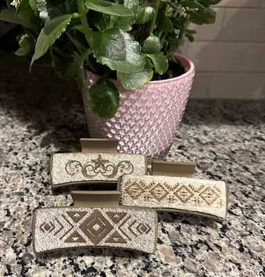 Cowhide Engraved Hair Clip