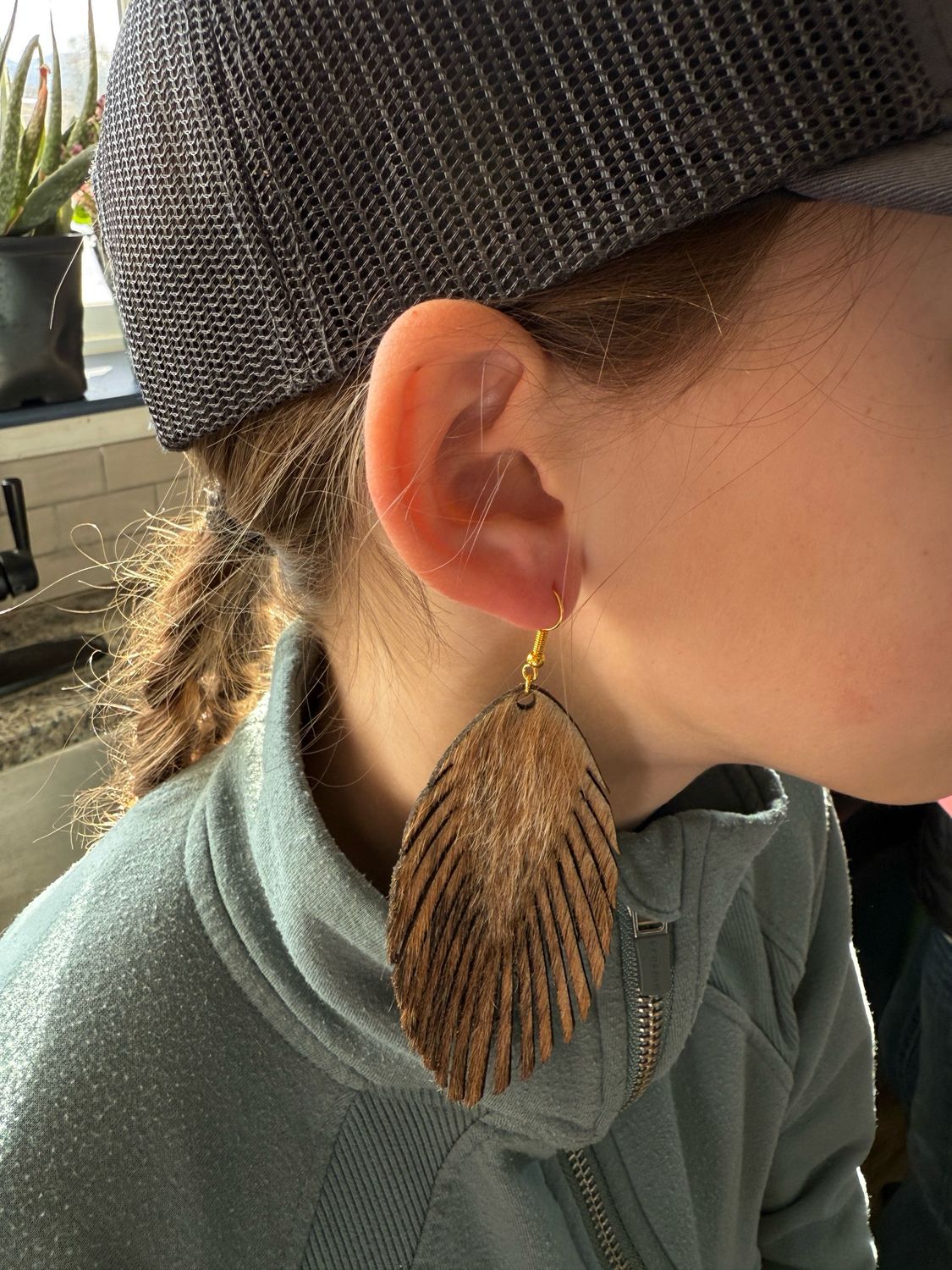 Earrings Feather Hair on Hide Leather