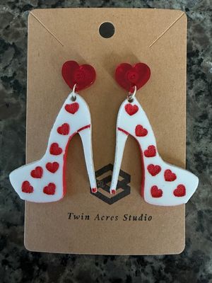 Earrings, Red Sole Stilettos with Hearts