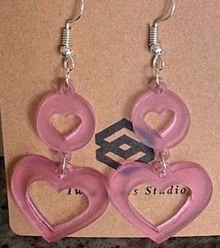 Earrings, Pale Pink Double Hearts