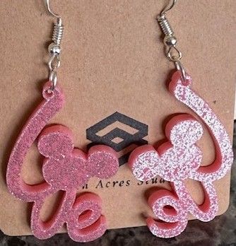 Earrings, Sparkling Pink Mouse-Love
