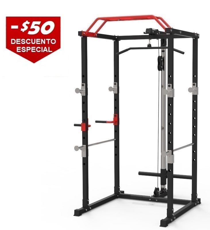 Power Cage with Lat Pulldowns, Safety &amp; Parallel Bars