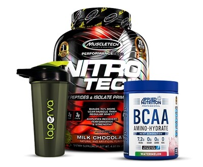 Combo : MuscleTech Nitro Tech 4LB + BCAA+ LAPERVA SHAKER 600 ML (20 OZ)