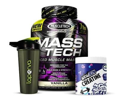 Combo : MuscleTech MASS TECH 7LB + Wowtein Creatine + LAPERVA SHAKER 600 ML (20 OZ)