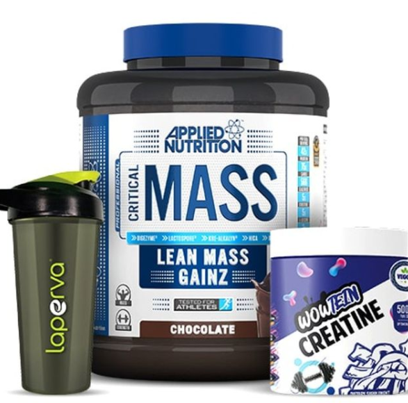 Combo : APPLIED NUTRITION Critical Mass Lean Mass Gainz + WOWTEIN Creatine 300g + LAPERVA SHAKER 600 ML (20 OZ)
