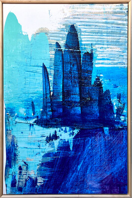 Ice Halong, composition numérique imprimée sur toile 36 H x 24 L pouces avec cadre en bois naturel