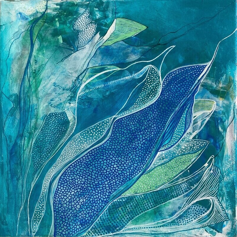 Fond marin des eaux turquoises, 14 x 14 pouces Fond marin des eaux turquoises, 14 x 14 pouces