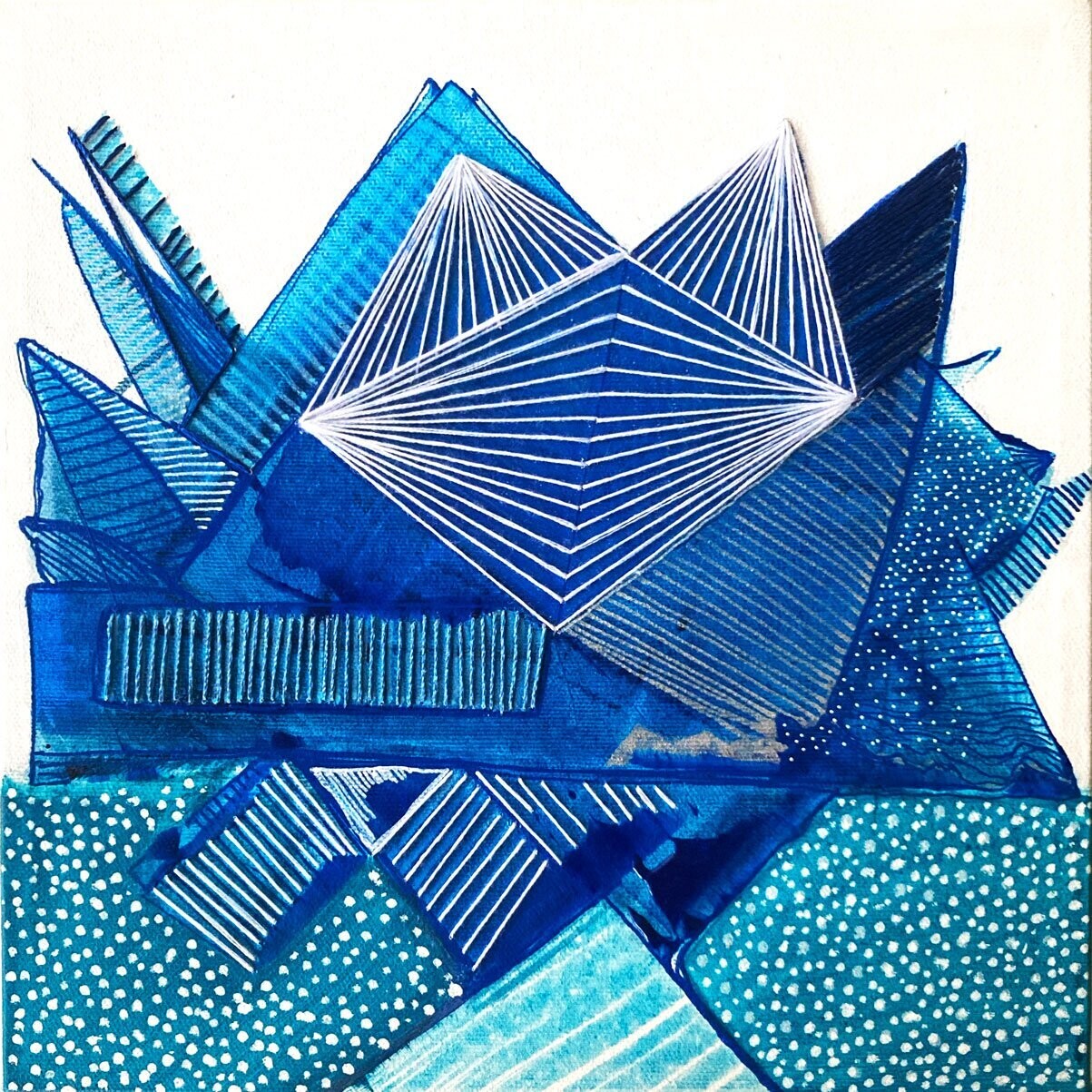 Camaïeu bleu [Broderie + Peinture], 10 x 10 pouces