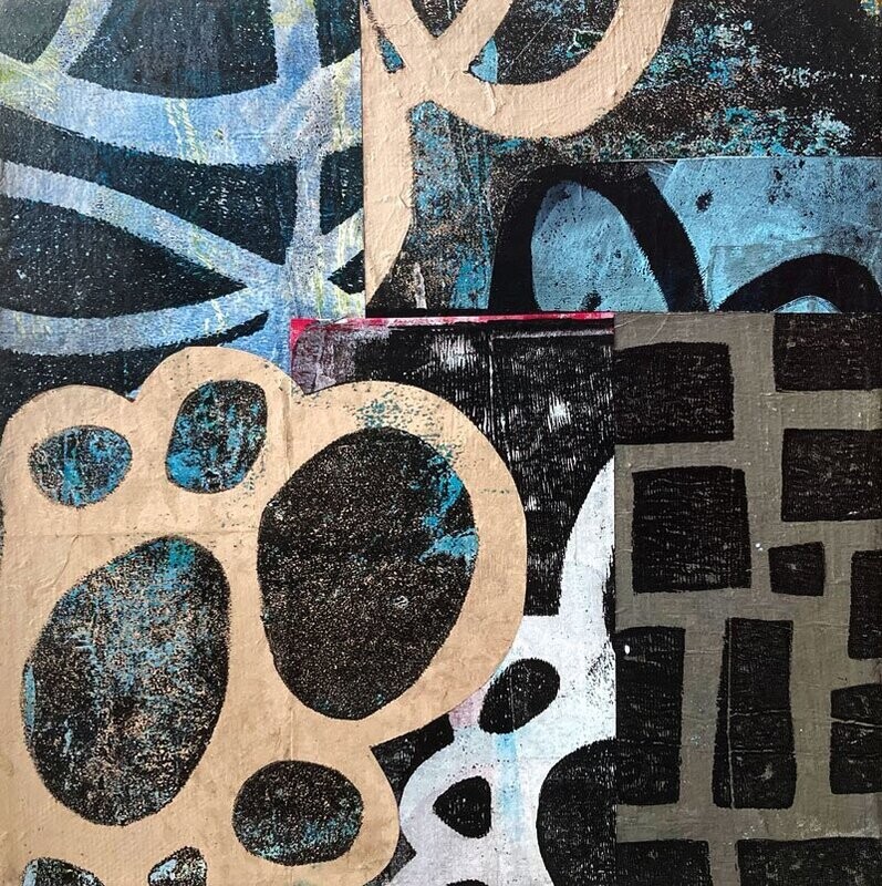 Monoprint collage 01, 8 x 8 pouces