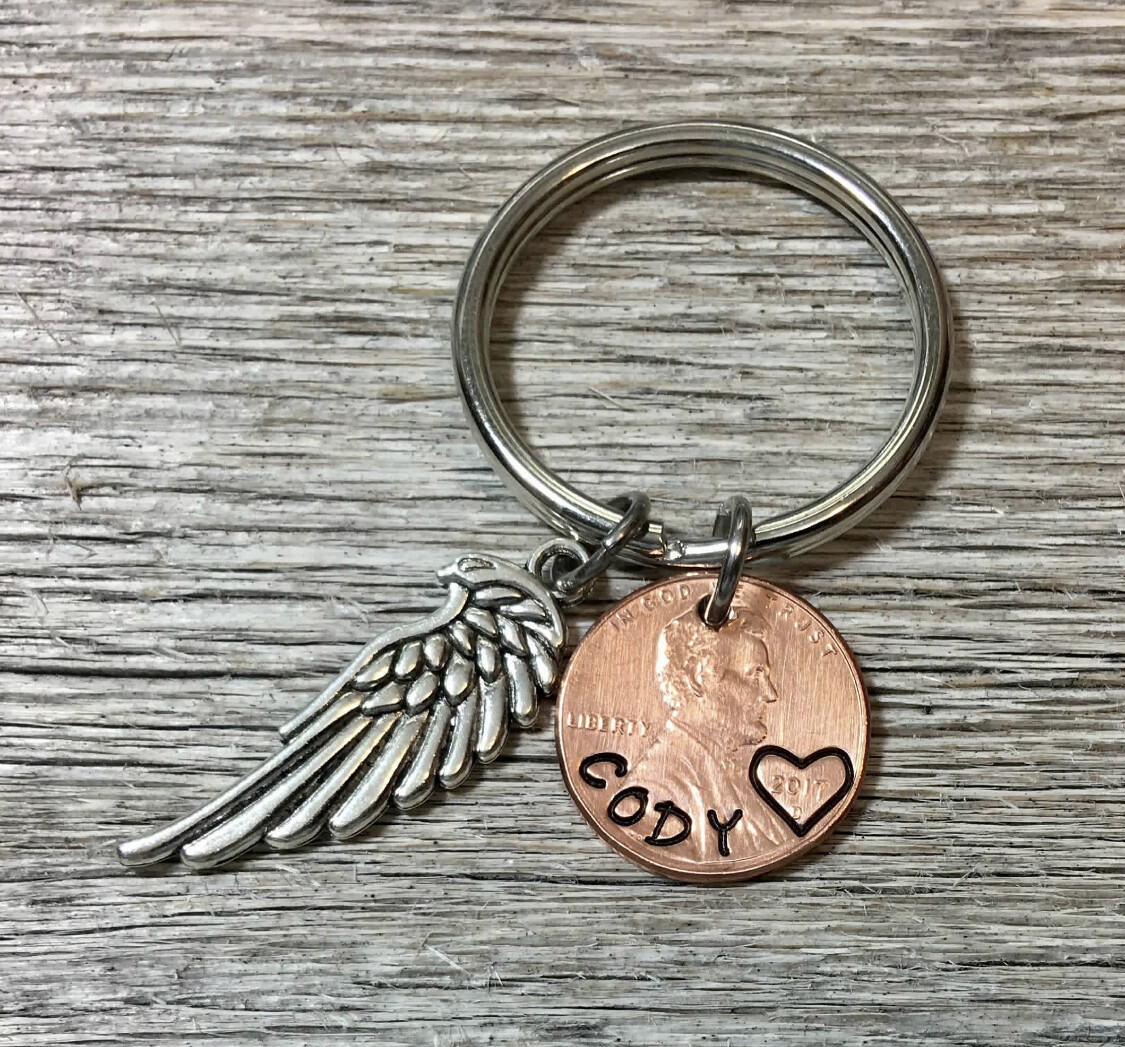 Custom Angel Personalized Penny Keychain