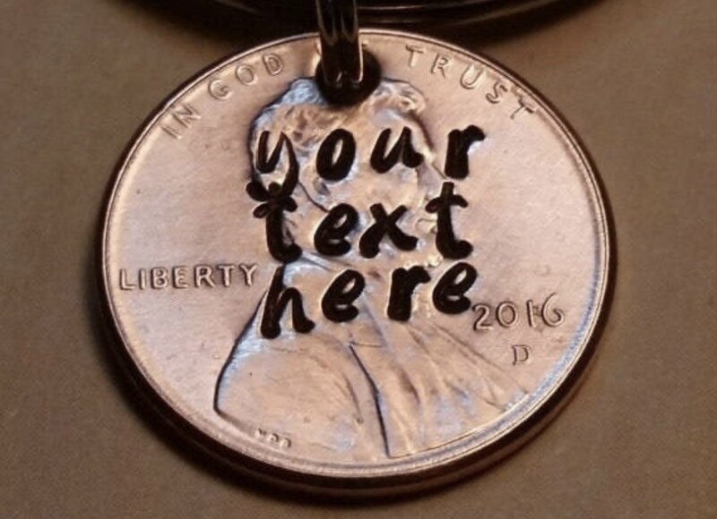 Custom Hand Stamped Penny Keychain