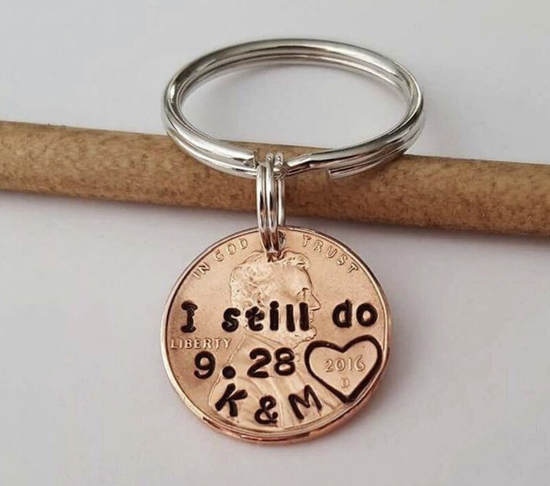 Anniversary, Initials, Custom Hand Stamped Penny