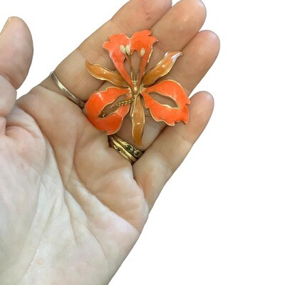 Lovely Enamelled Vintage Orchid Brooch - Collectible Jewellery