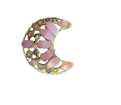 Sweet Crescent Shape Pink Brooch - Costume Jewellery