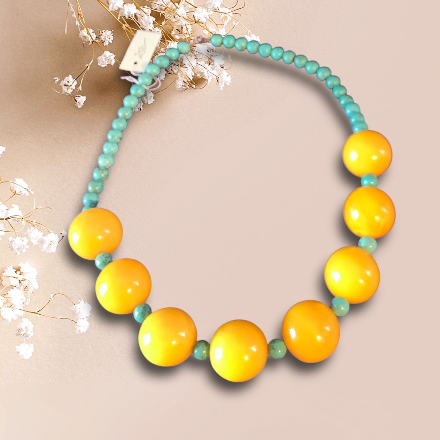 Yellow Faux Amber Howlite Chunky Beaded Necklace