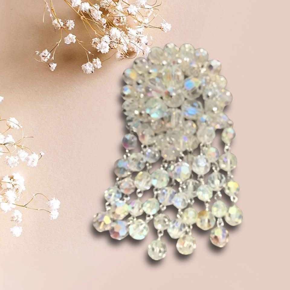Vintage Waterfall Faceted Crystal Brooch