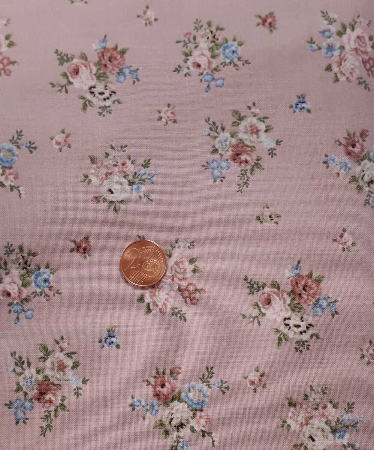 Tela Americana color rosa empolvado con flores