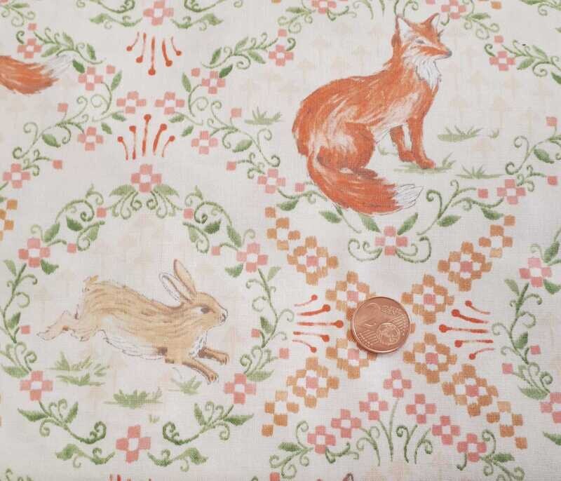 Tela Americana con motivos de conejos y zorros