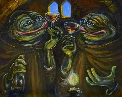 Two Drinking Monks (Print on canvas with handpainted touches of painting)