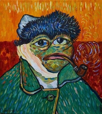 Pepe Van Gogh (Print on canvas with handpainted touches of painting)