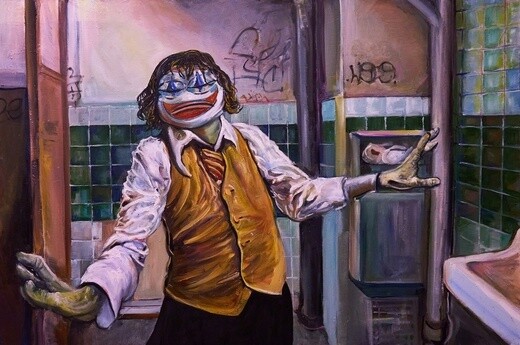 Joker Pepe Dancing in the Toilet (Print on canvas with handpainted touches of painting)