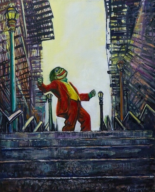 Joker Pepe Dancing on Stairs (Print on canvas with handpainted touches of painting)