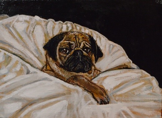 Sleepy Pug (Print on canvas with handpainted touches of painting)