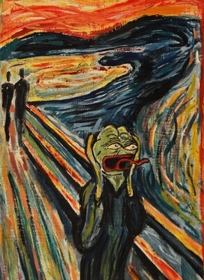 Screaming Pepe (Print on canvas with handpainted touches of painting)