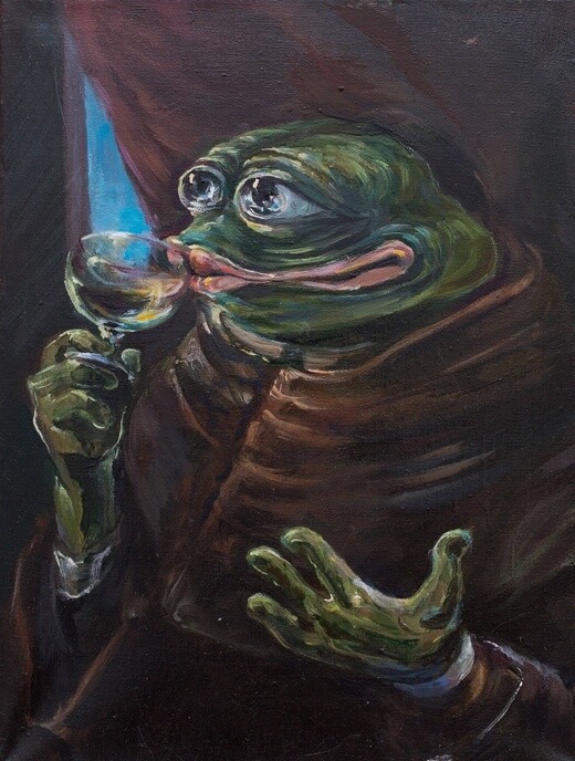 The Drinking Monk Pepe (Print on canvas with handpainted touches of painting), Size: 30x40