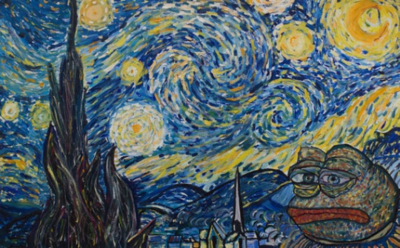 Pepe the Frog Starry Night (Print on canvas with handpainted touches of painting)