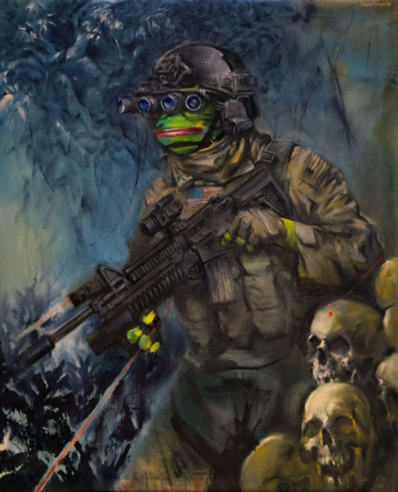 Military Pepe (Print on canvas with handpainted touches of painting)